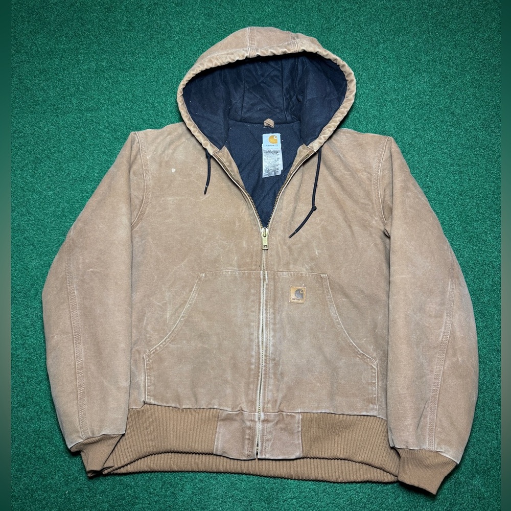 Vintage Carhartt J130 Large Full Zip Tan Light Brown Grunge Work Wear Jacket